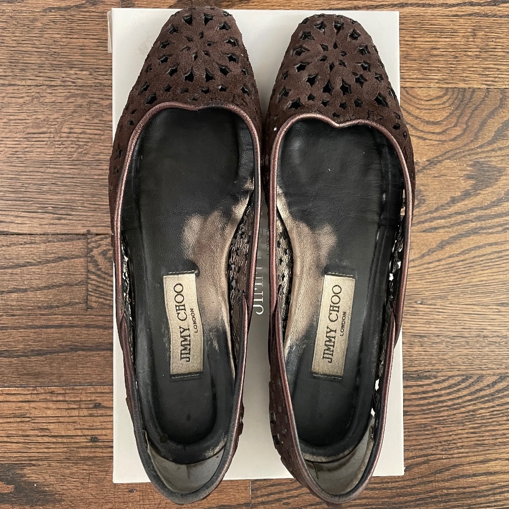 Jimmy Choo Brown Suede Flats w/ Star Cutouts 38.5